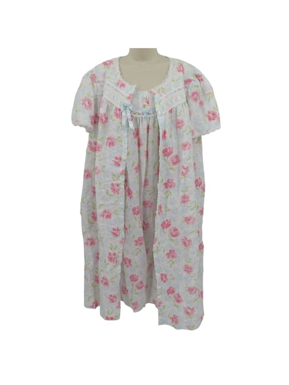 VTG Carriage Court Women XL Sleep Dress Short Sleeve Coverup Robe Pink Flowers